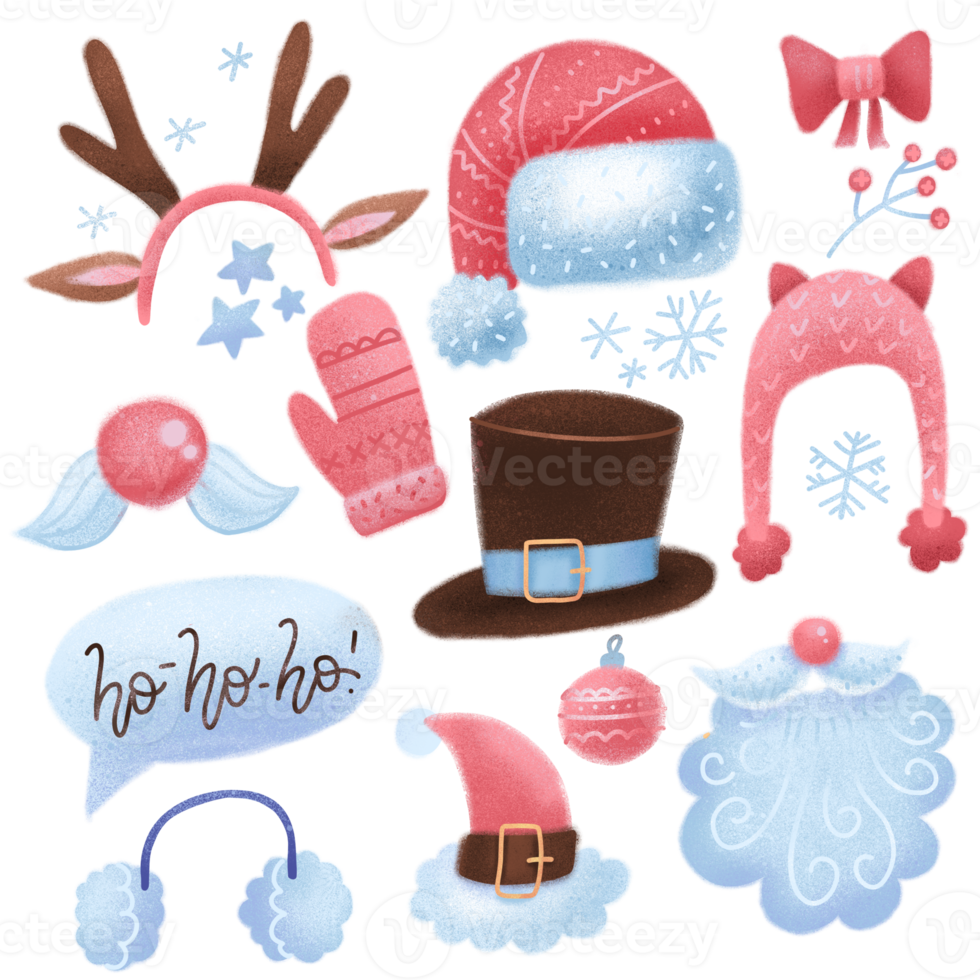 Textured hand drawn Christmas set of festive winter elements isolated on transparent background png