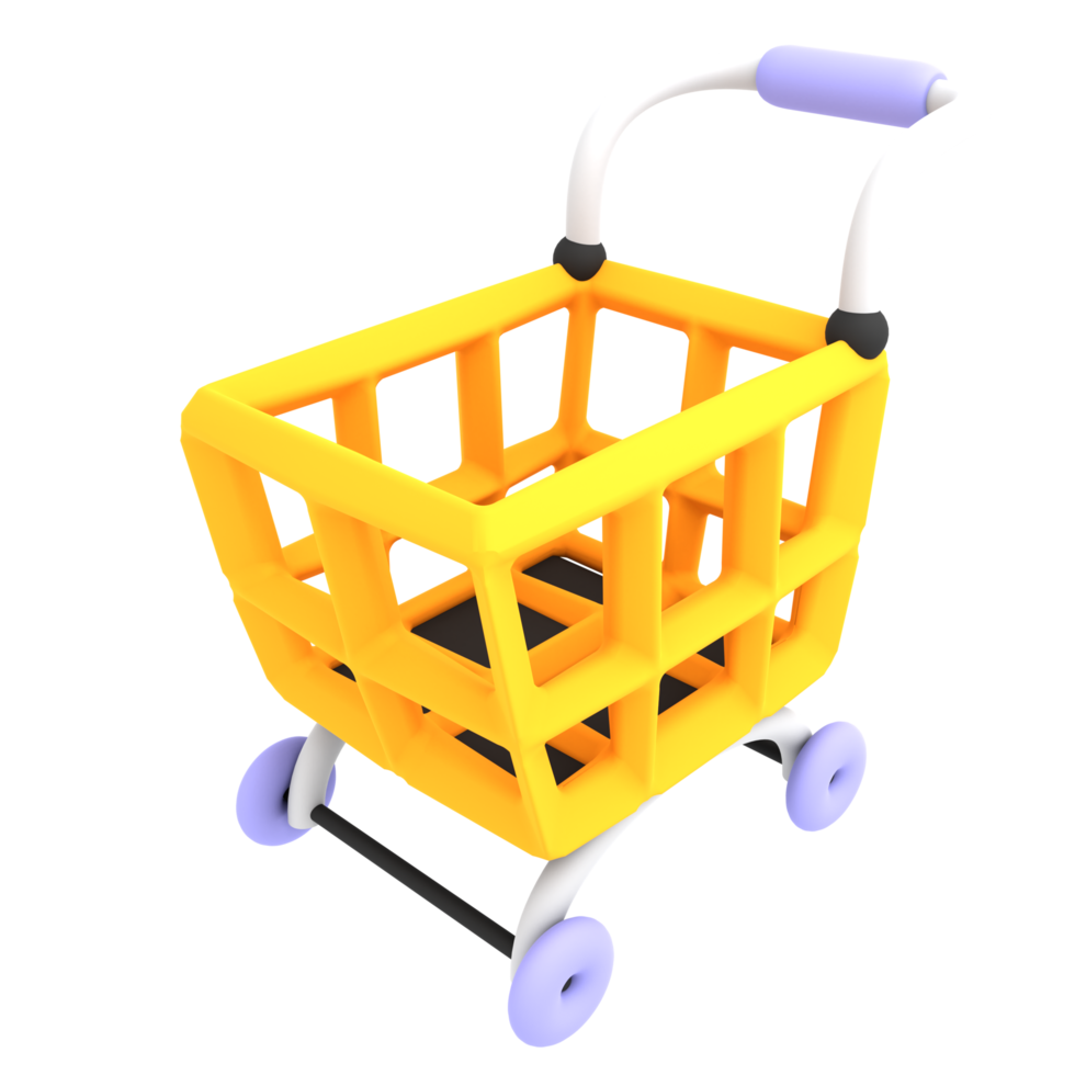 Ecommerce icon empty yellow shopping cart 3d illustration png