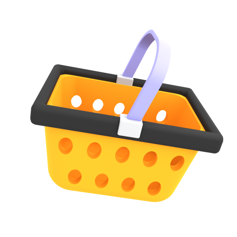 Ecommerce icon yellow gold shopping basket 3d illustration png