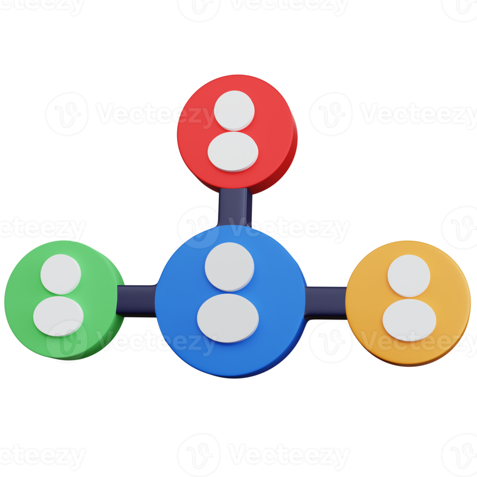 Réseau d'affaires de rendu 3d avec différentes couleurs isolées png