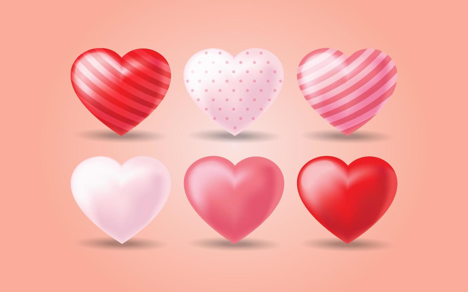 Set of Pink and Red 3d Hearts Illustration vector