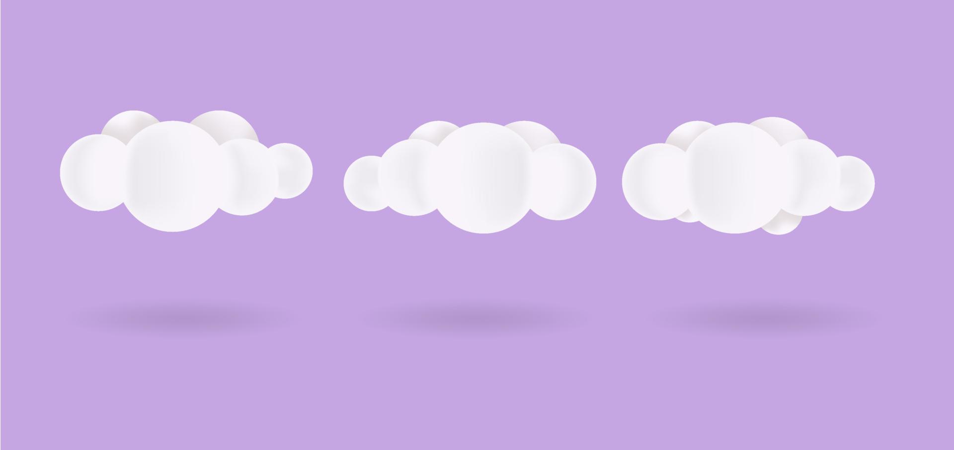 conjunto de ilustración de nube 3d realista aislada en fondo púrpura vector