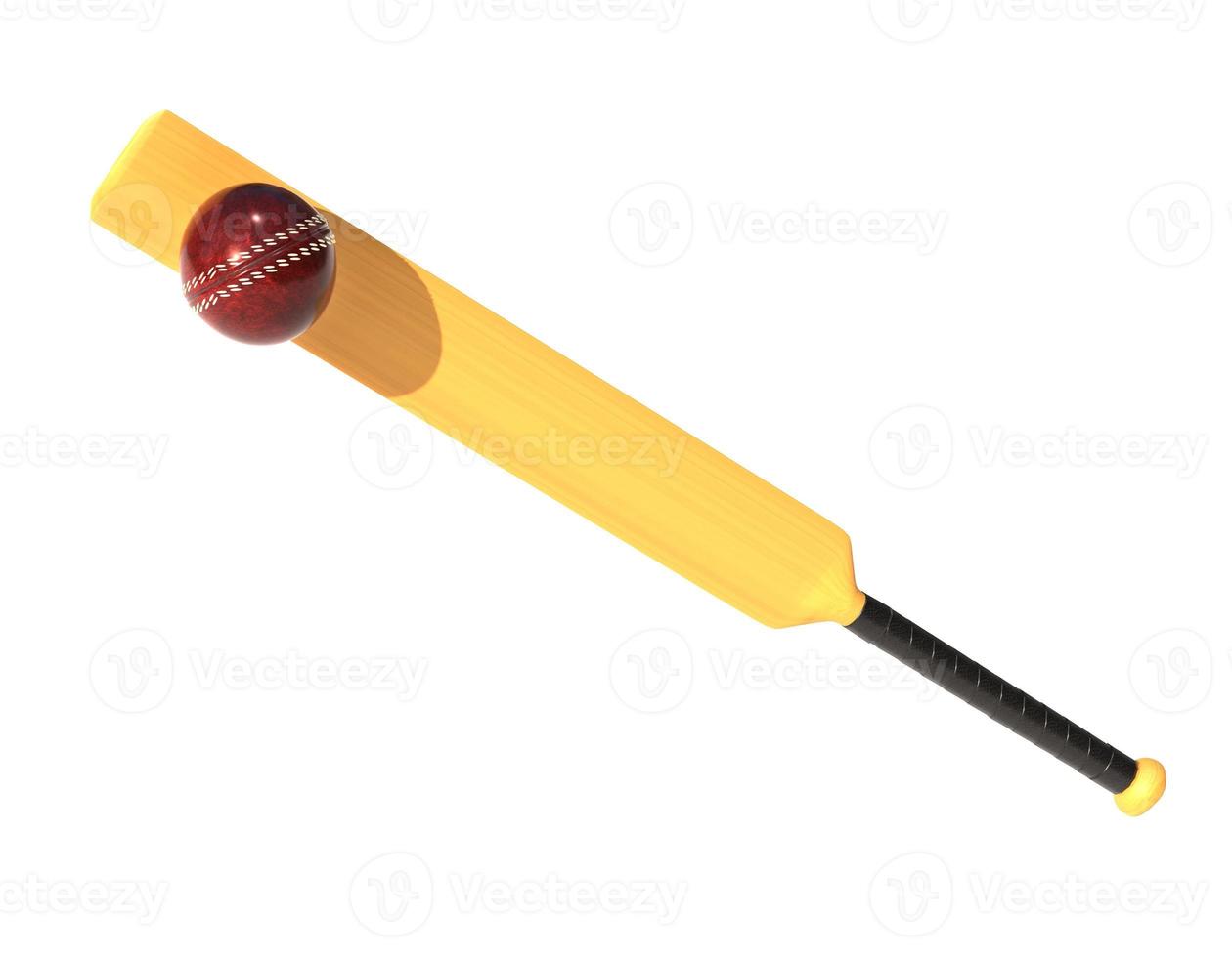 wooden bat and leather red cricket ball 3d render illustration photo