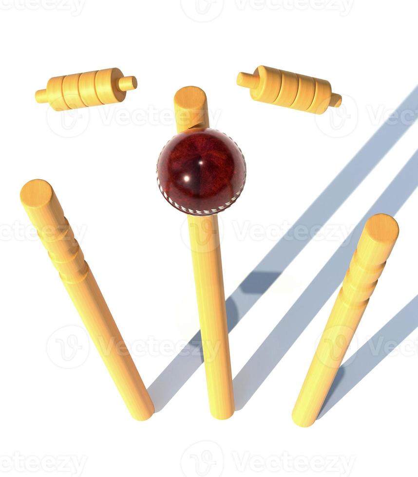 leather red ball hitting a cricket goal 3d render illustration photo