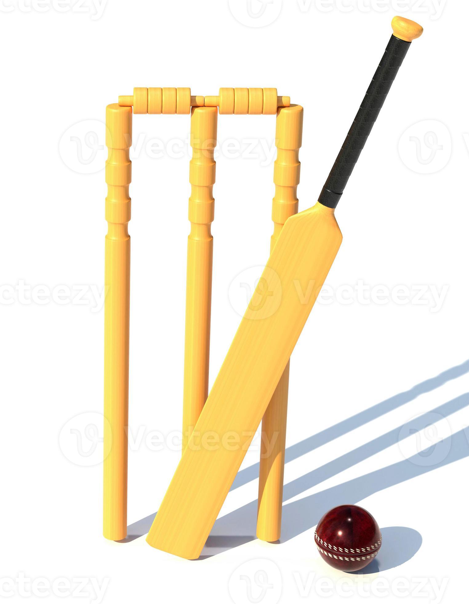 wooden bat and leather red cricket ball 3d render illustration 9419208