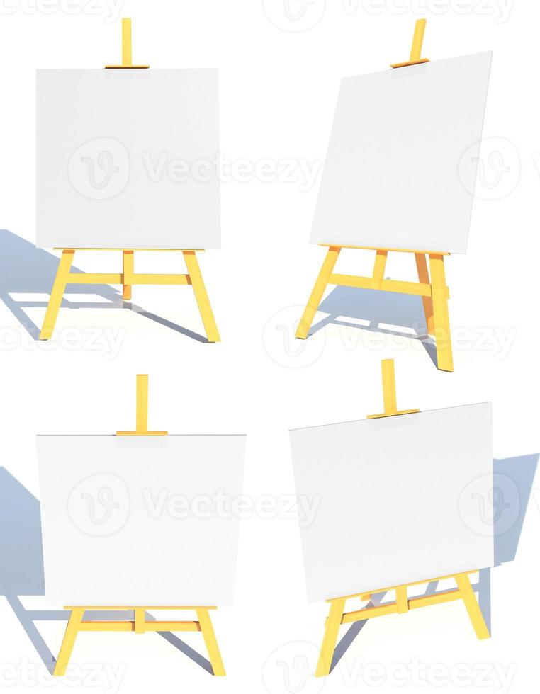 wooden easel with white canvas 3d render illustration photo
