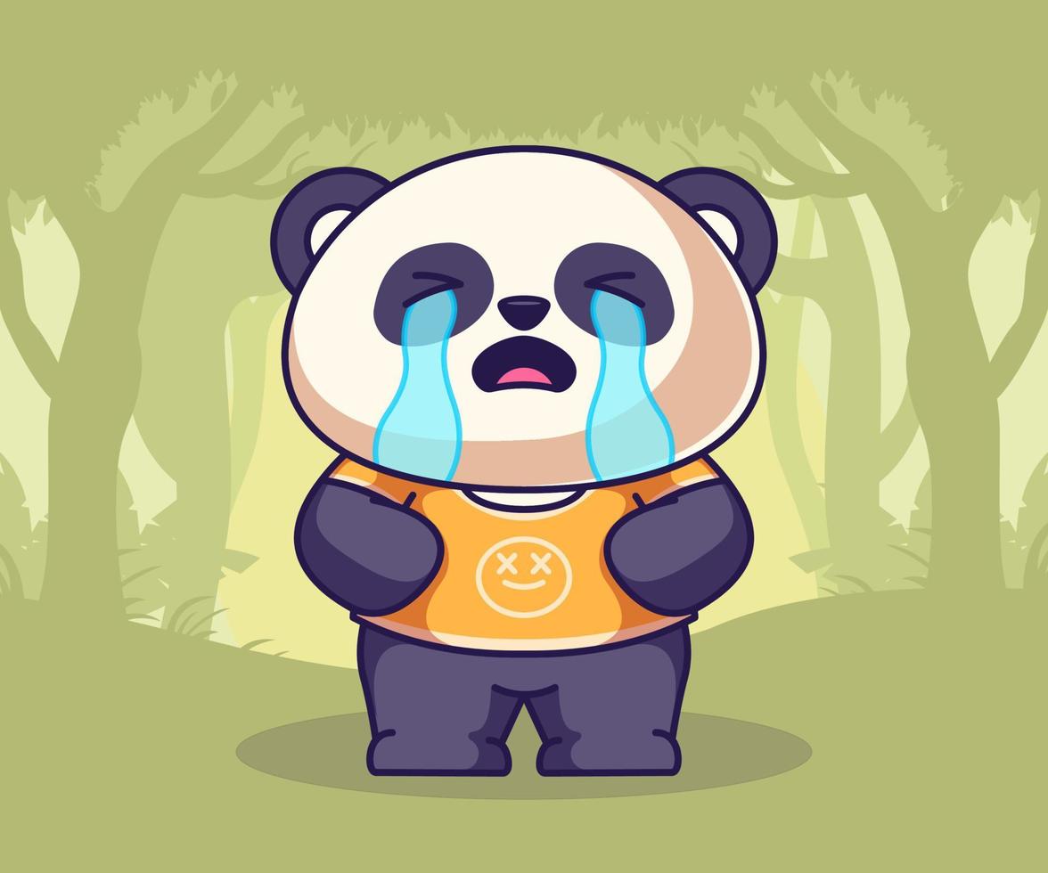 cute panda mascot illustration, flat cartoon style icon. vector