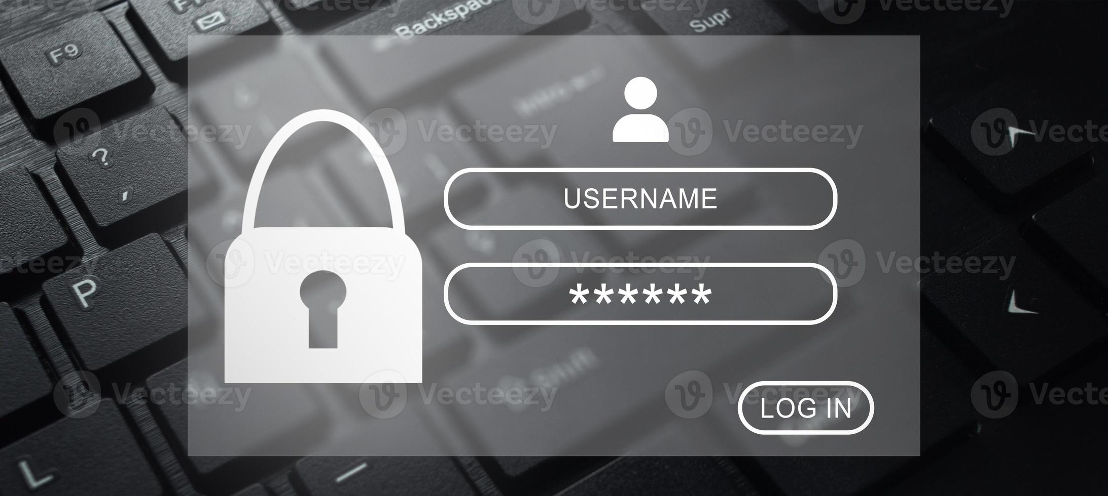 Digital interface user log in with computer keyboard. Security information and encryption. Cyber security concept. Secure internet access. Personal user information. photo