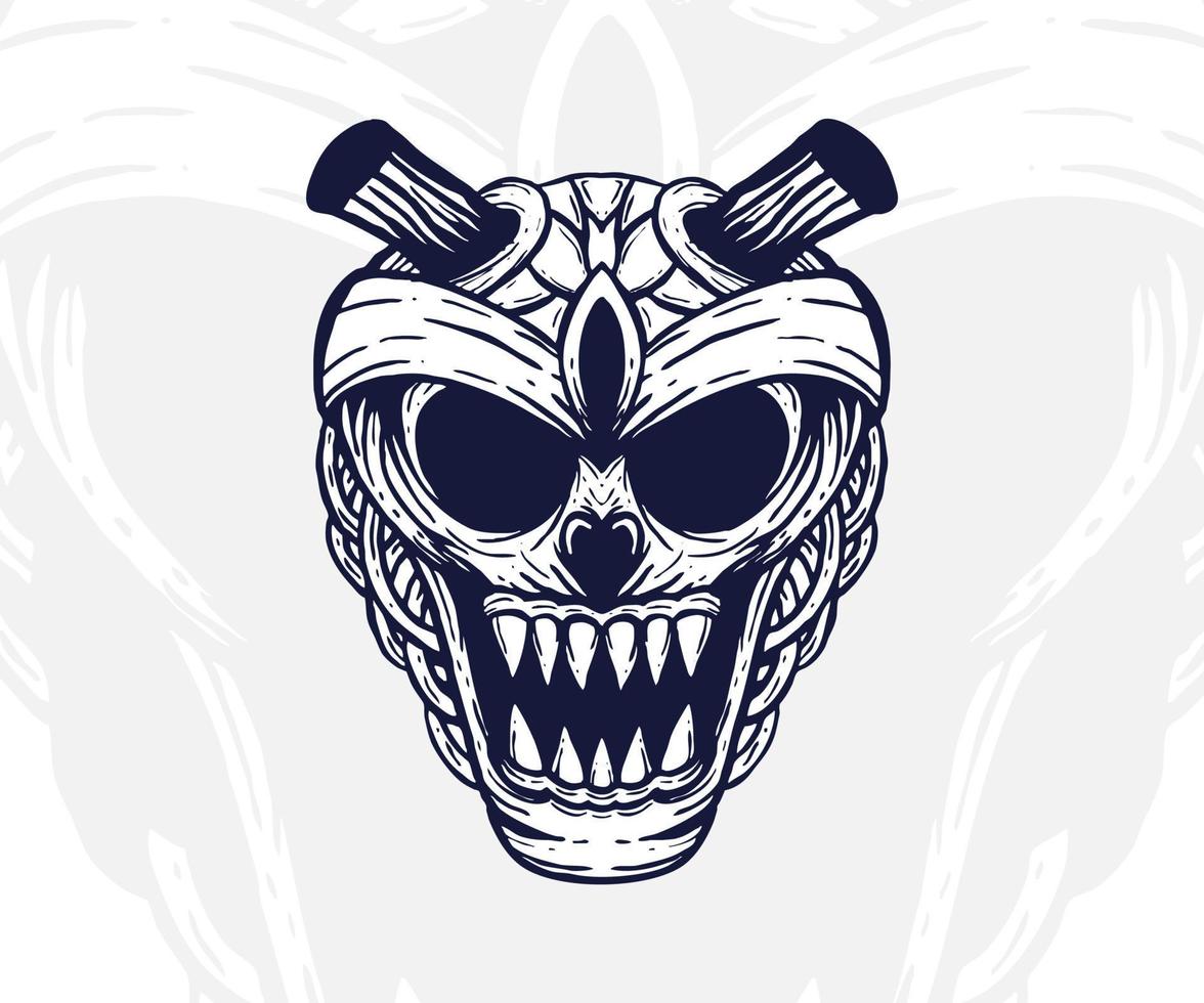 Monochrome illustration of skull. On white background. vector