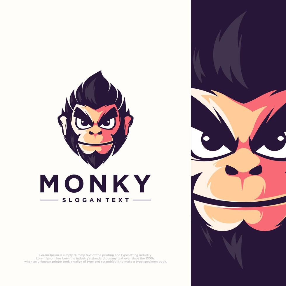 monkey logo illustration. flat cartoon style. vector