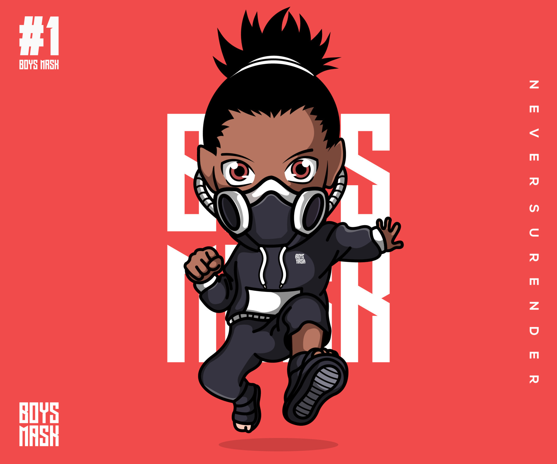 black male character illustration with mask, vector, icon, mascot, flat