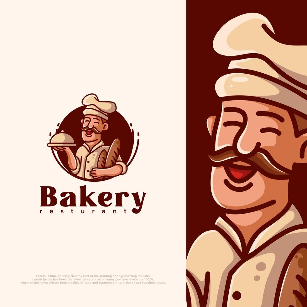 bakery chef logo illustration. flat cartoon style. 9419442 Vector Art