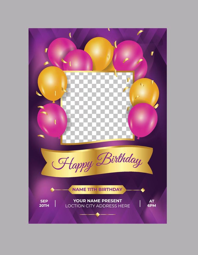 feliz cumpleaños saludo elegante volante con diseño de marco de fotos vector