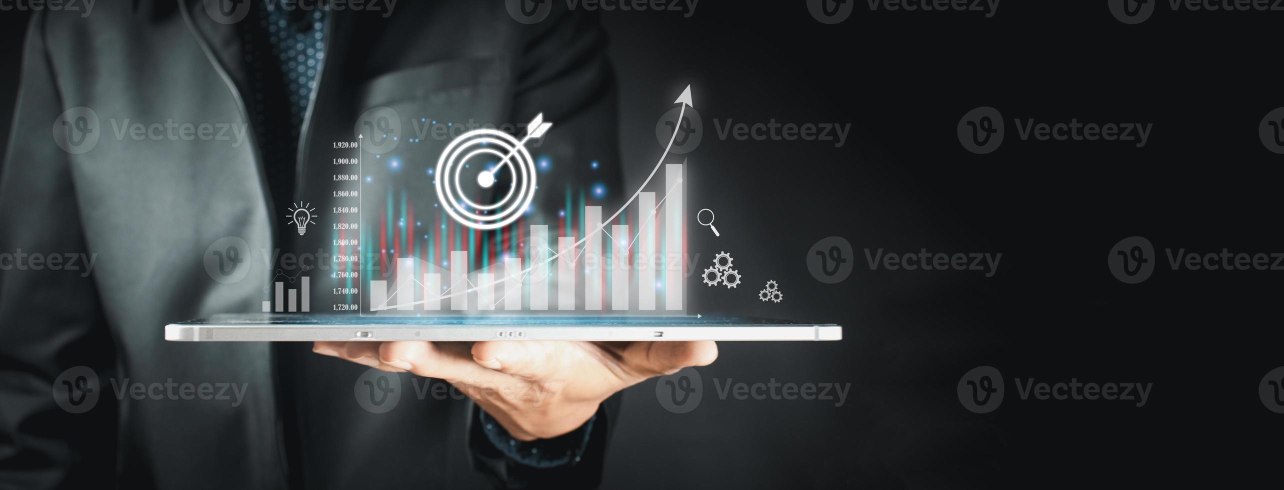 Stock Market Investments Funds and Digital Assets. businessman analyzing forex trading graph financial data from tablet. business finance technology and investment concept, technology Business finance photo
