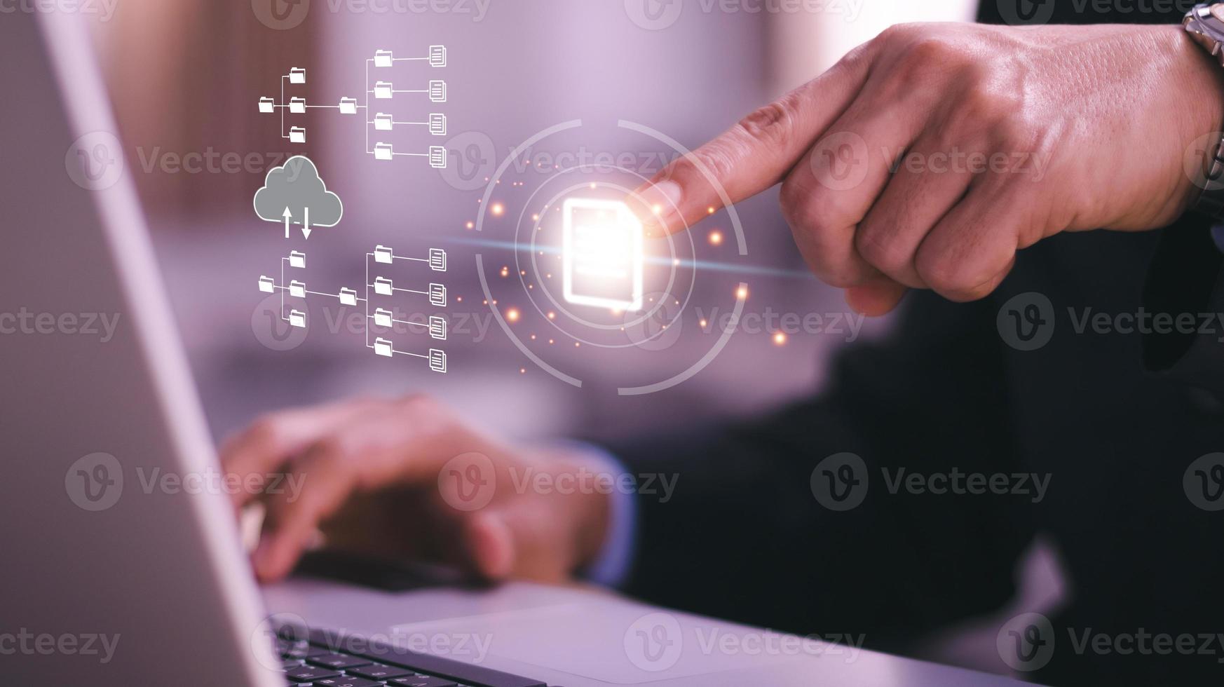Document Management System  online documentation database and process automation to efficiently manage files, knowledge and documentation in enterprise with ERP. Corporate business technology. photo