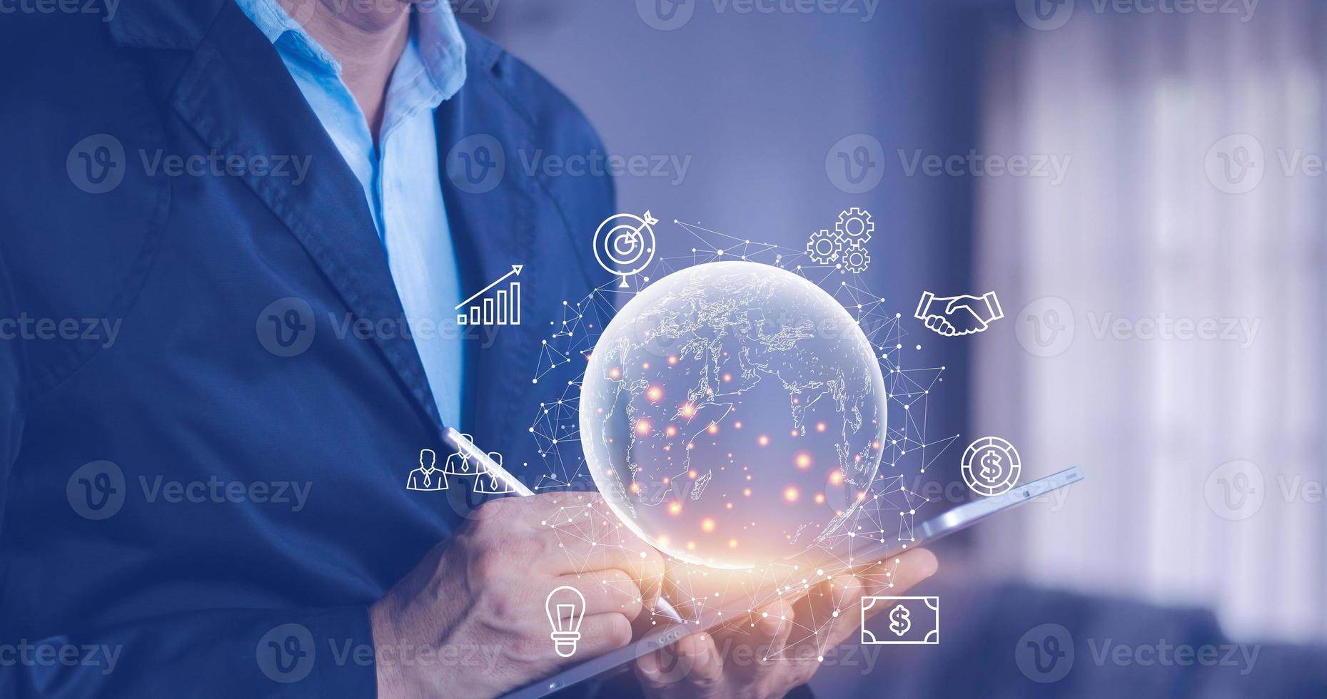 metaverse. Business global internet connection application technology and digital marketing, Financial and banking, Digital link tech, big data. photo