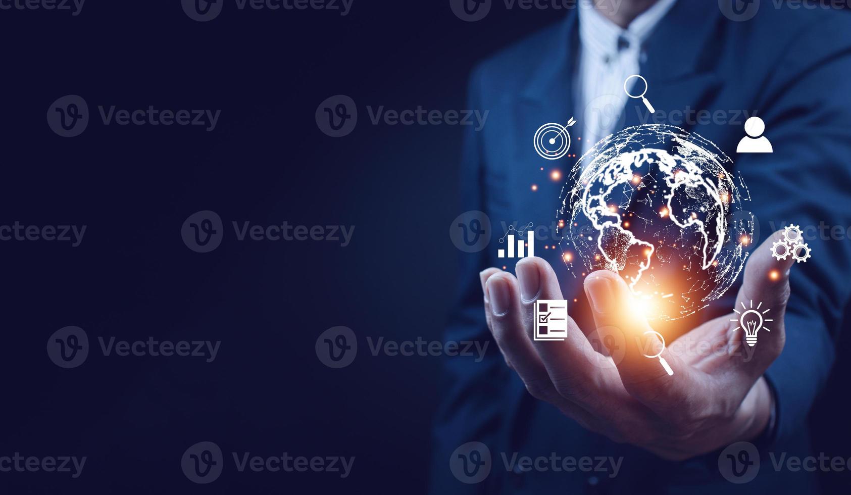 Businessman using mobile smart phone. Business global internet connection application technology and digital marketing, Financial and banking, Digital link tech, big data. photo