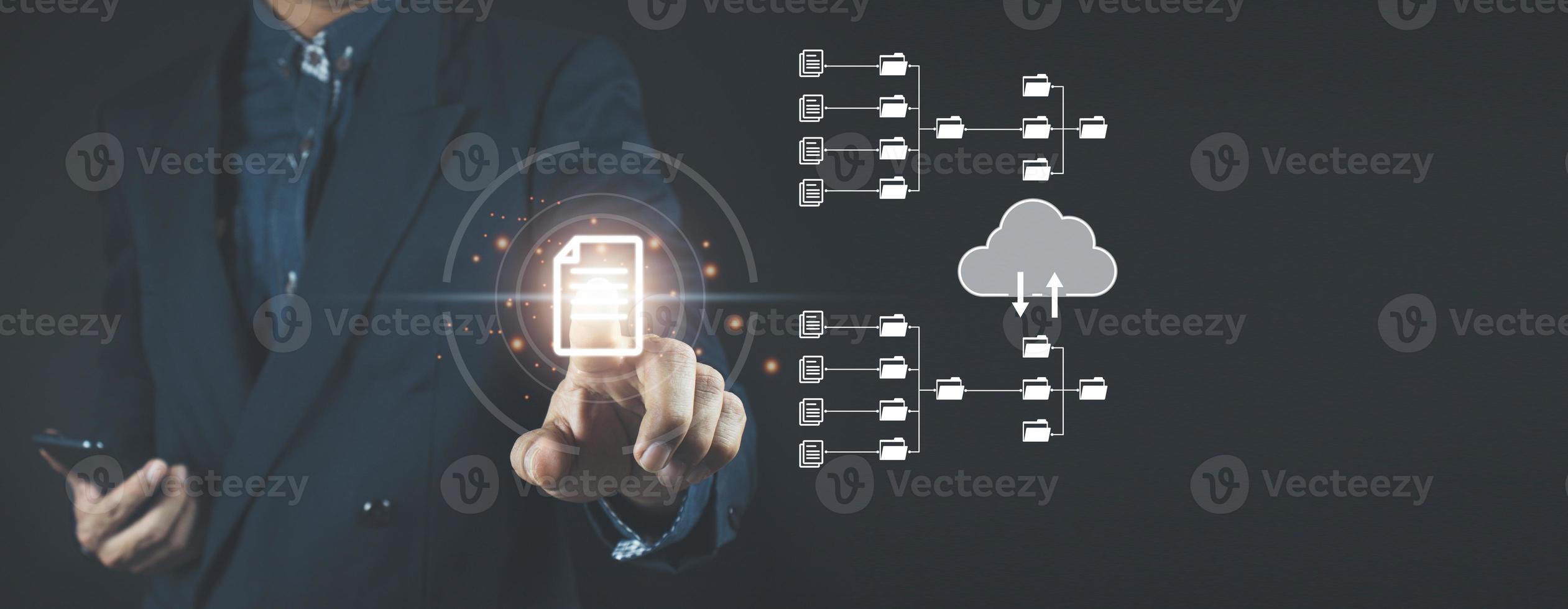 Document Management System online documentation database and process automation to efficiently manage files, knowledge and documentation in enterprise with ERP. Corporate business technology. photo