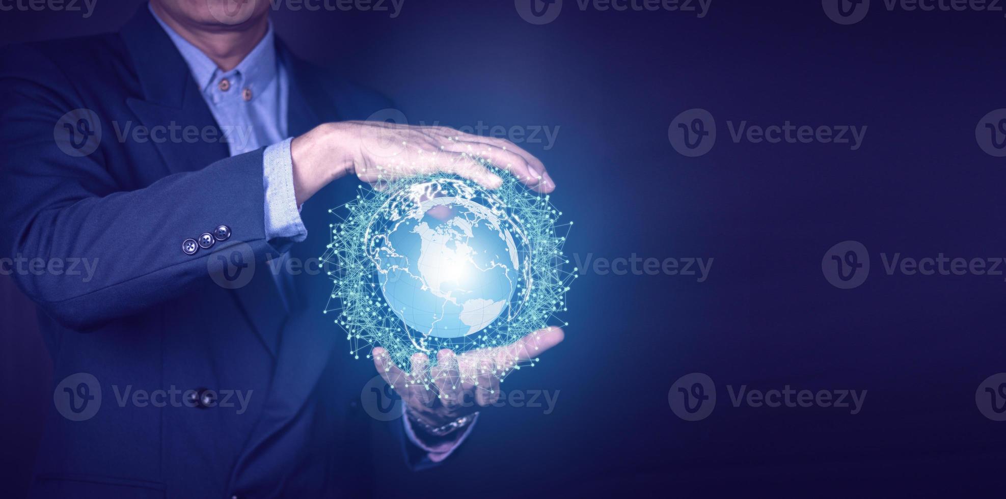 Businessman using mobile smart phone. Business global internet connection application technology and digital marketing, Financial and banking, Digital link tech, big data. photo