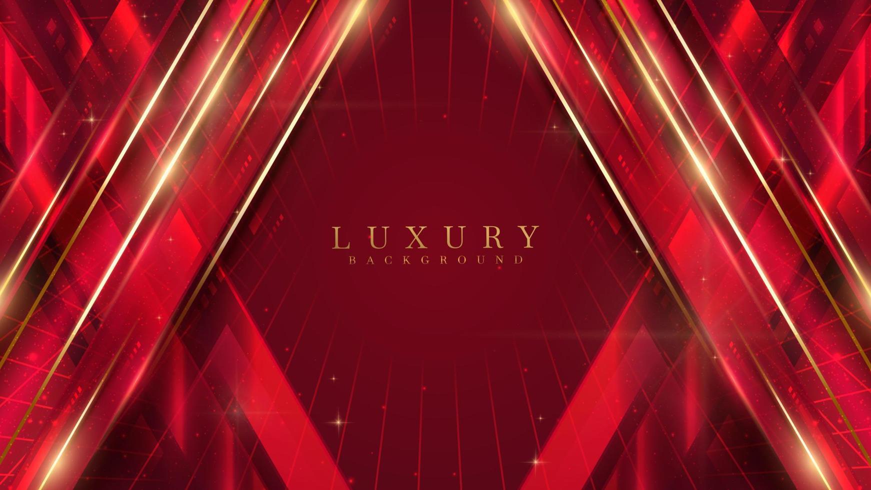 Red luxury background with glitter light effect and bokeh decoration and gold line elements. vector