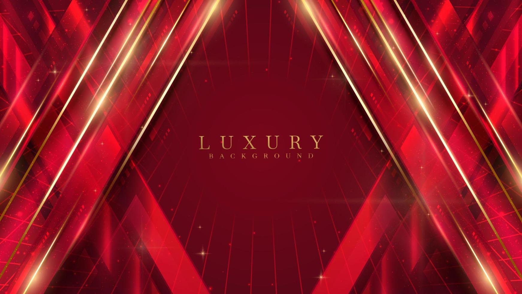 Red luxury background with glitter light effect and bokeh decoration and gold line elements. vector