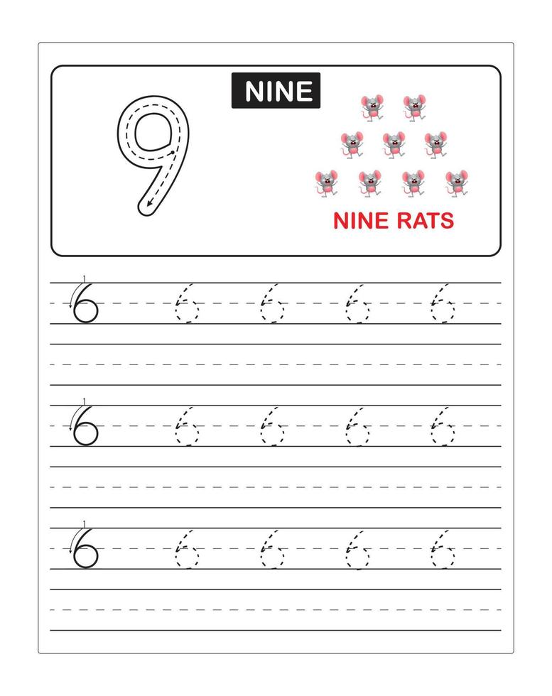 Number tracing for kids, Number 9 vector