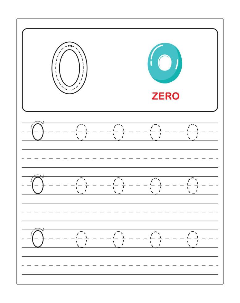 Children's Colorful Alphabet tracing practice worksheets, O is for Zero vector