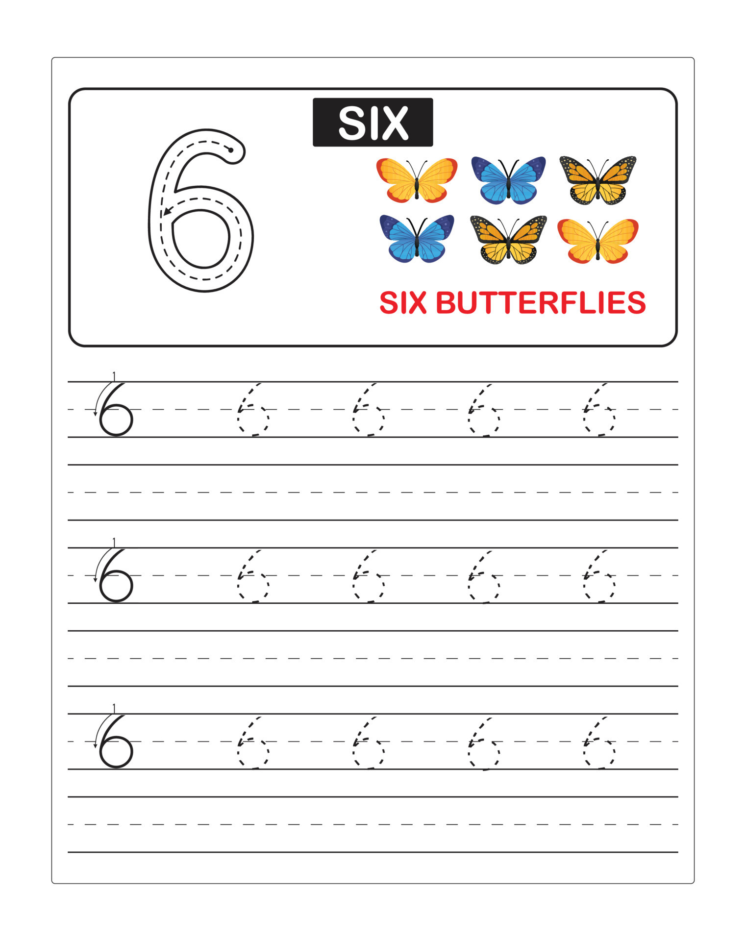 Number tracing for kids, Number 6 9421155 Vector Art at Vecteezy