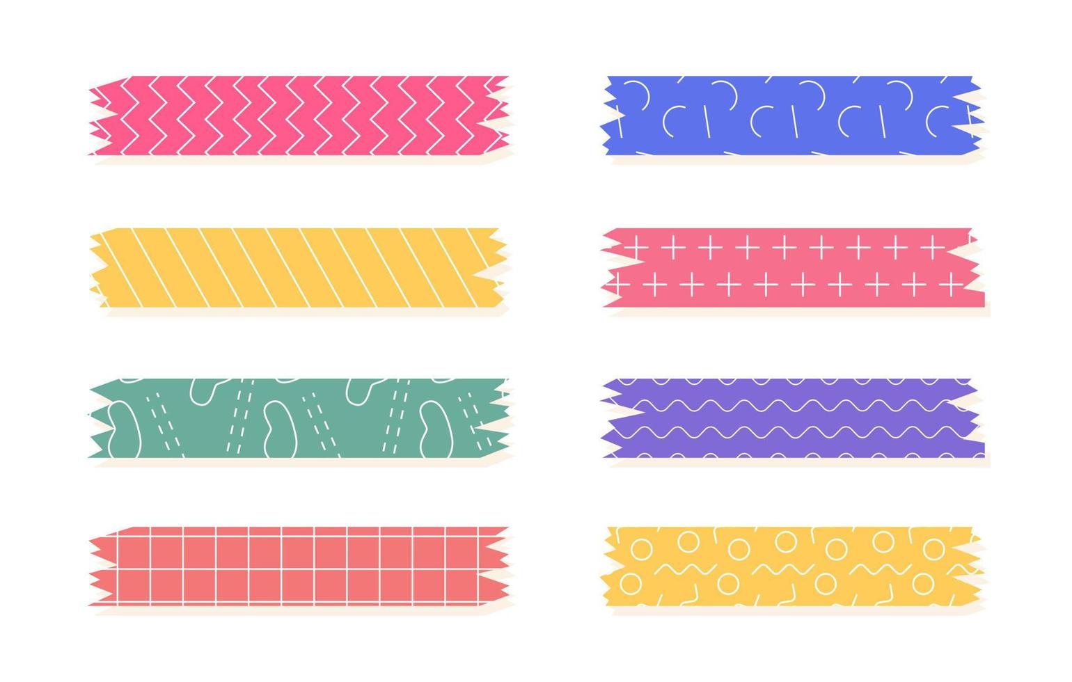 conjunto de tiras de cinta washi estampadas de colores. Linda cinta  adhesiva decorativa aislada sobre fondo blanco. ilustración vectorial  5318001 Vector en Vecteezy