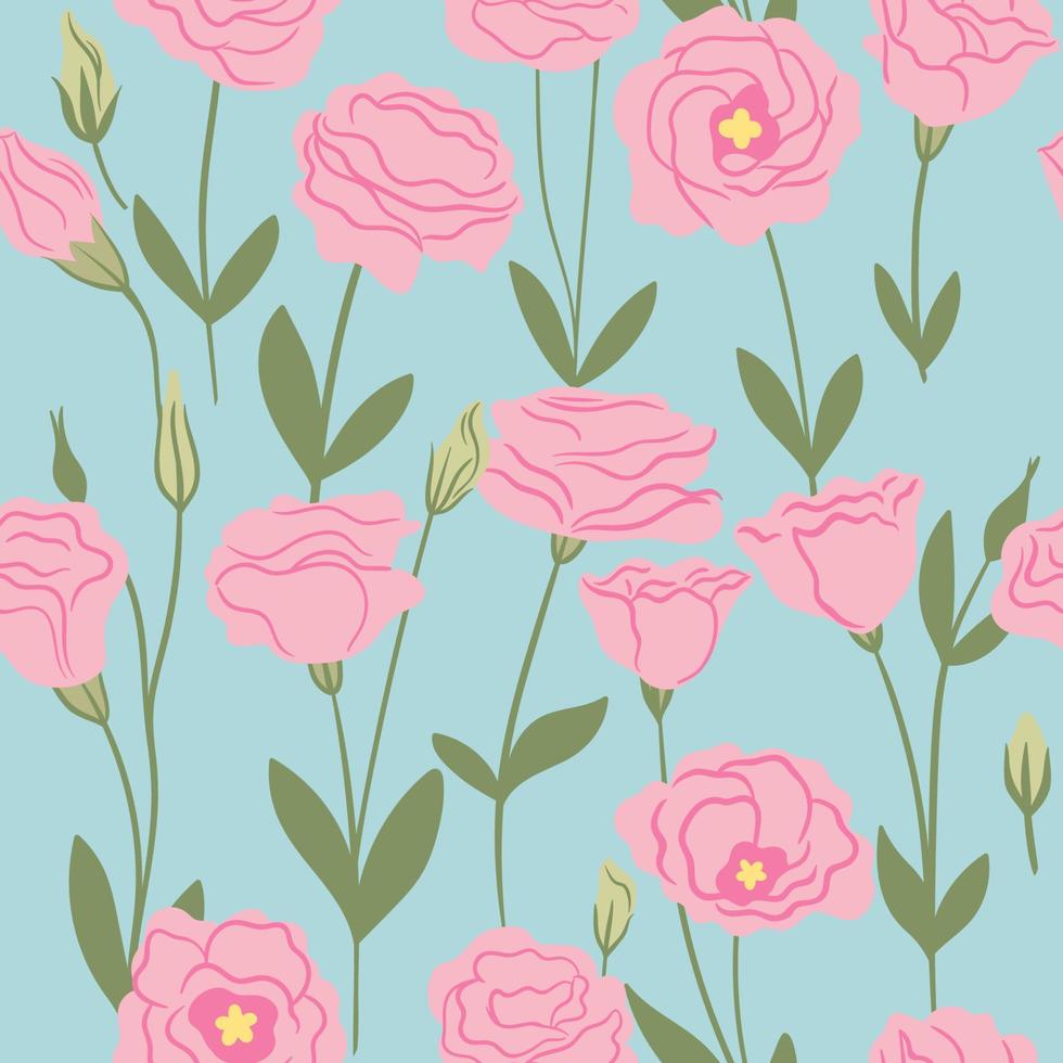 Seamless pattern with eustoma flowers. Vector graphics.
