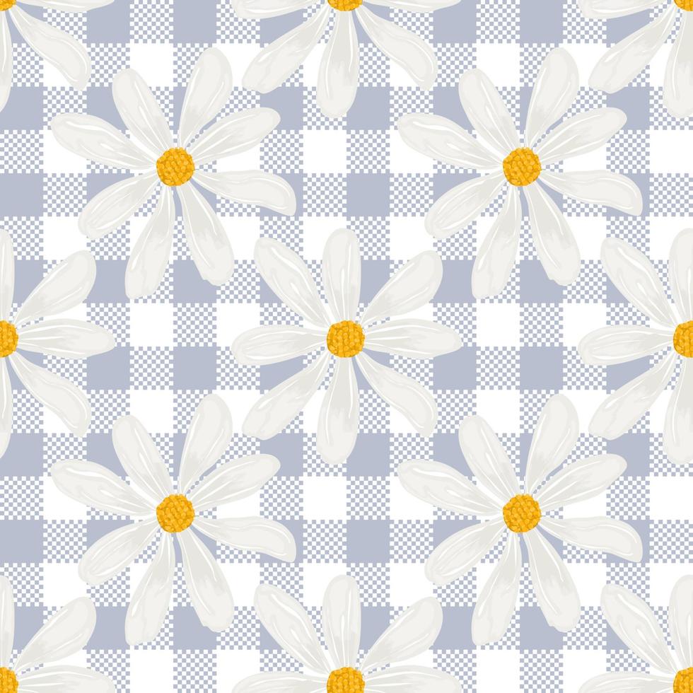 Seamless background with white daisy. Scottish background. Wrapping paper pattern. Watercolor vector. vector