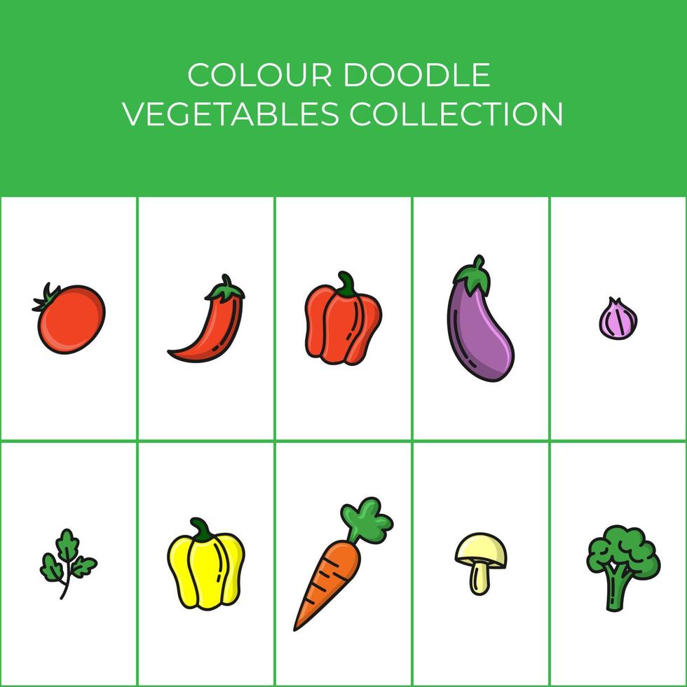 conjunto de vector de verduras planas. conjunto de iconos de alimentos saludables. signo vegetariano. aislado sobre fondo blanco. pasos vectoriales 10.