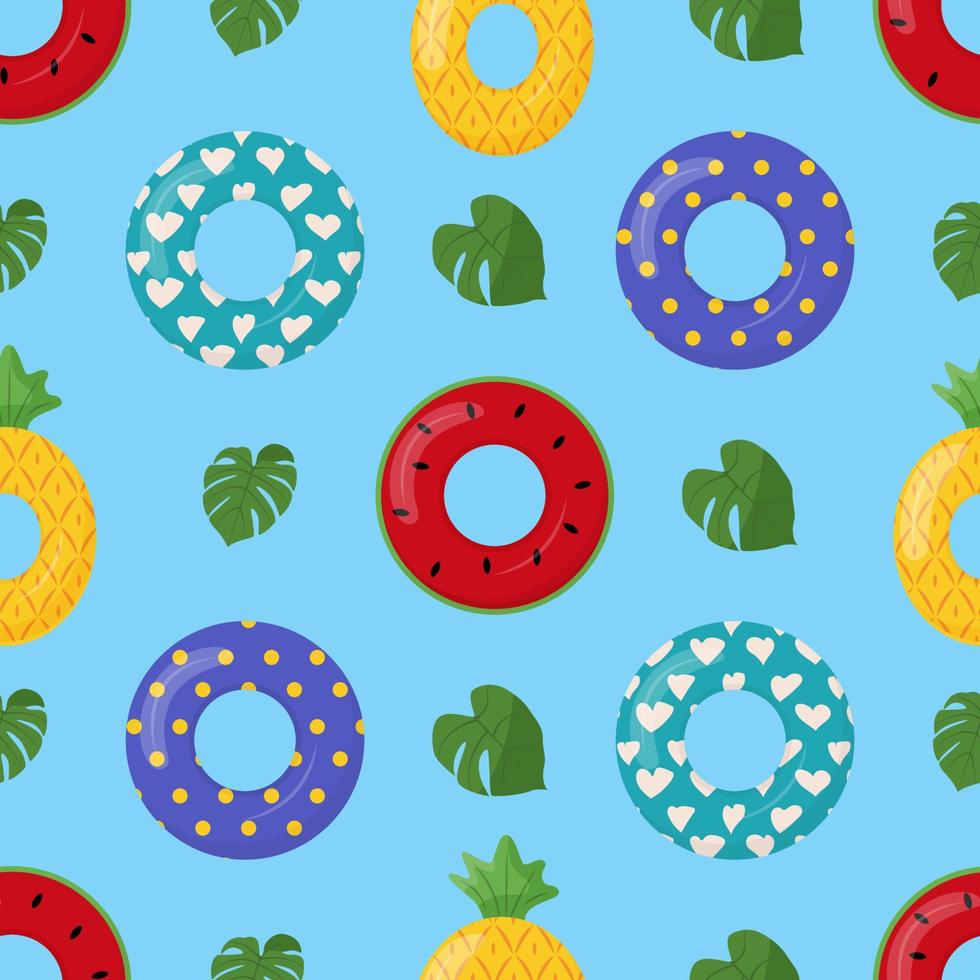 Cartoon swimming ring seamless pattern. Rubber or inflatable ring. Life saving floating lifebuoy for beach. Symbols of vacation or holiday. vector