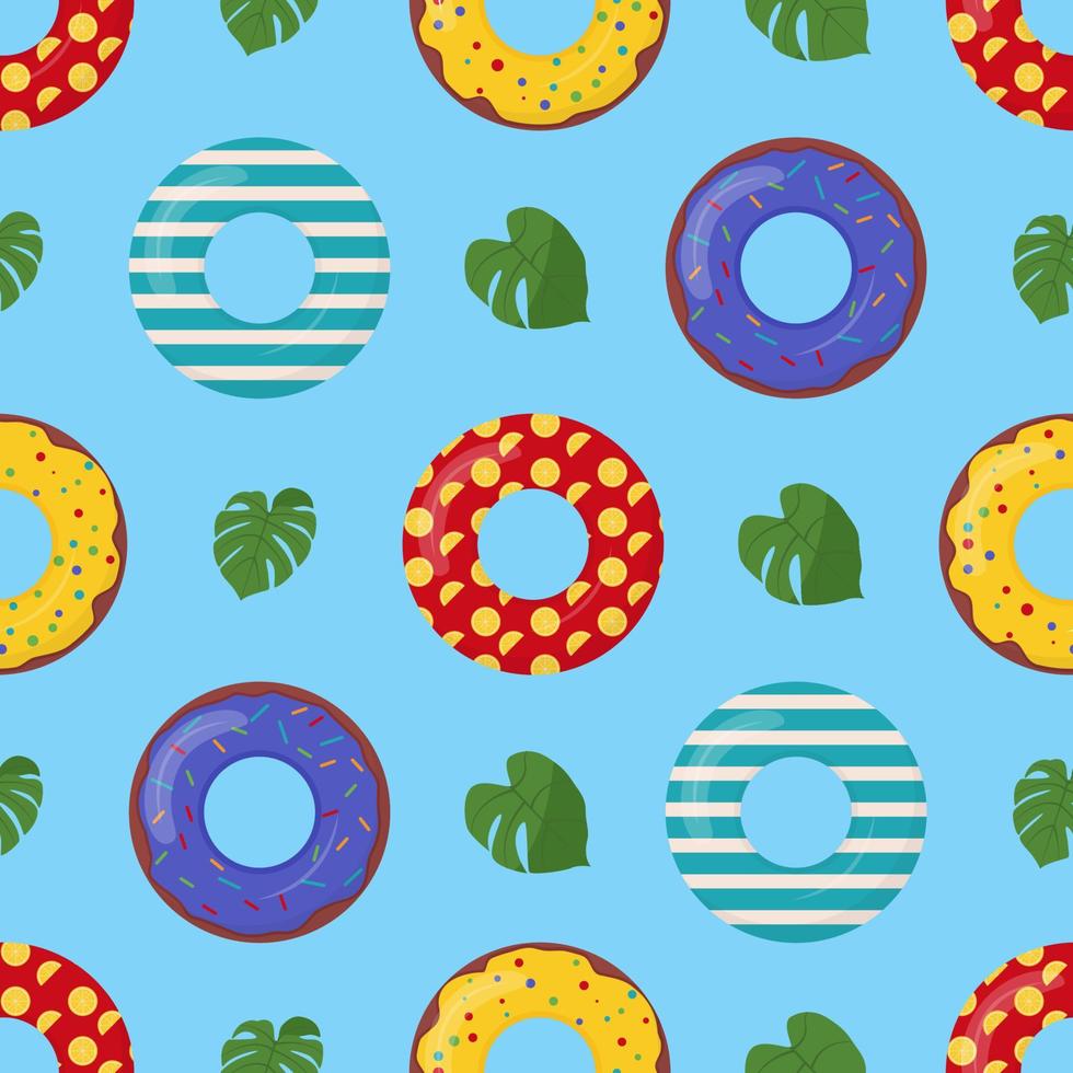 Cartoon swimming ring seamless pattern. Rubber or inflatable ring. Life saving floating lifebuoy for beach. Symbols of vacation or holiday. vector