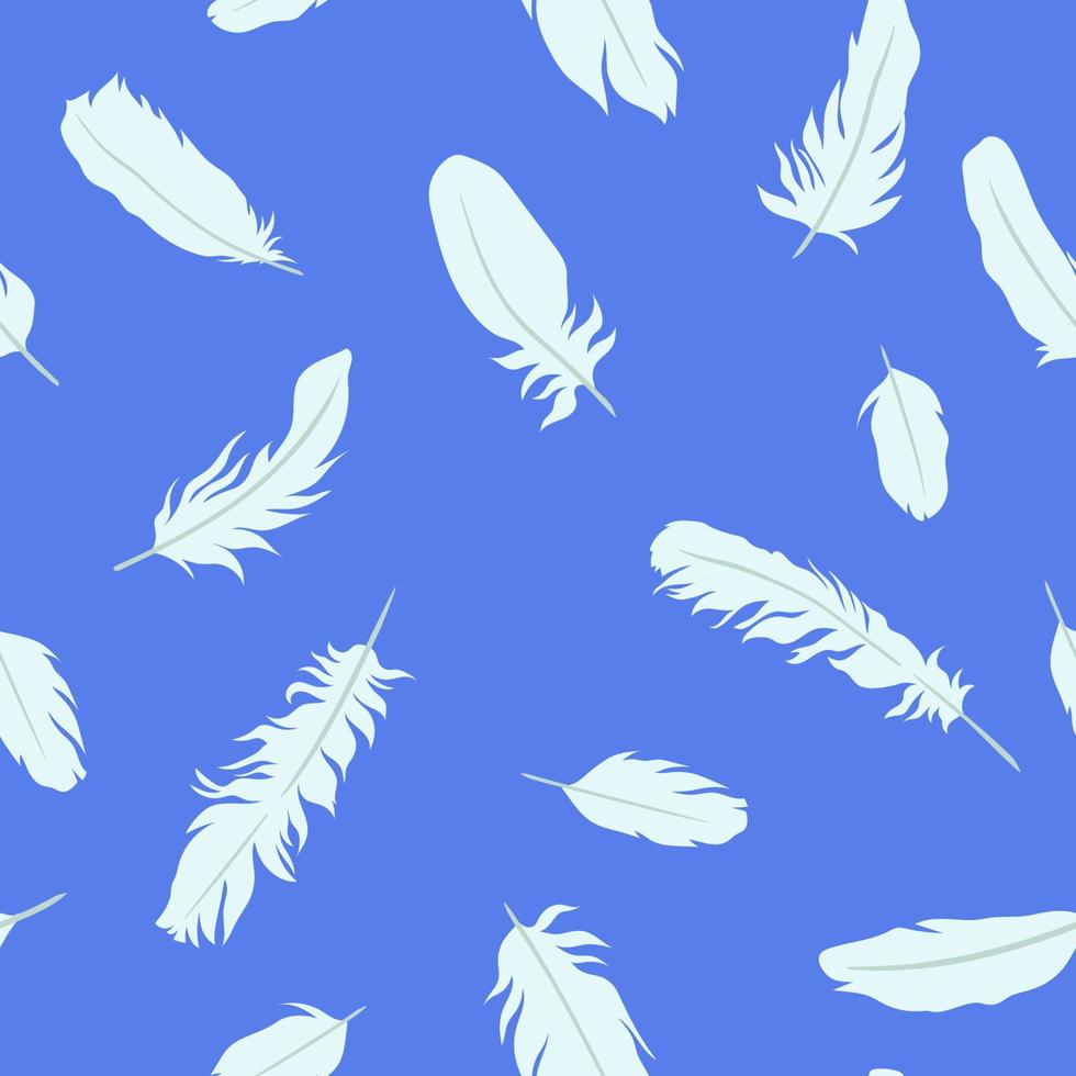 patrón impecable con plumas blancas sobre un fondo azul. gráficos vectoriales vector