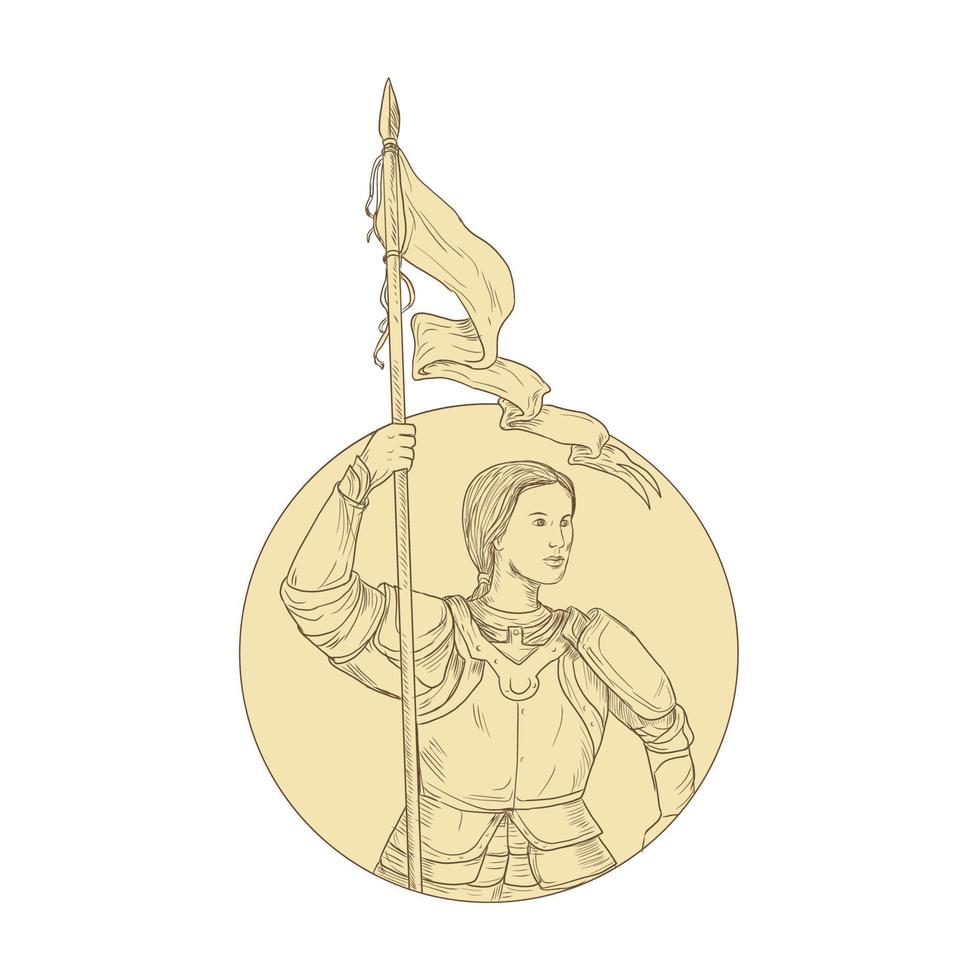 Joan of arc with flag drawing vector