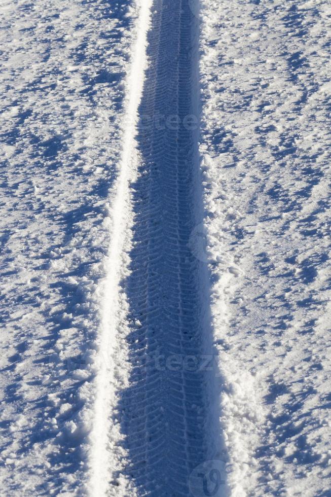 winter road, close up photo