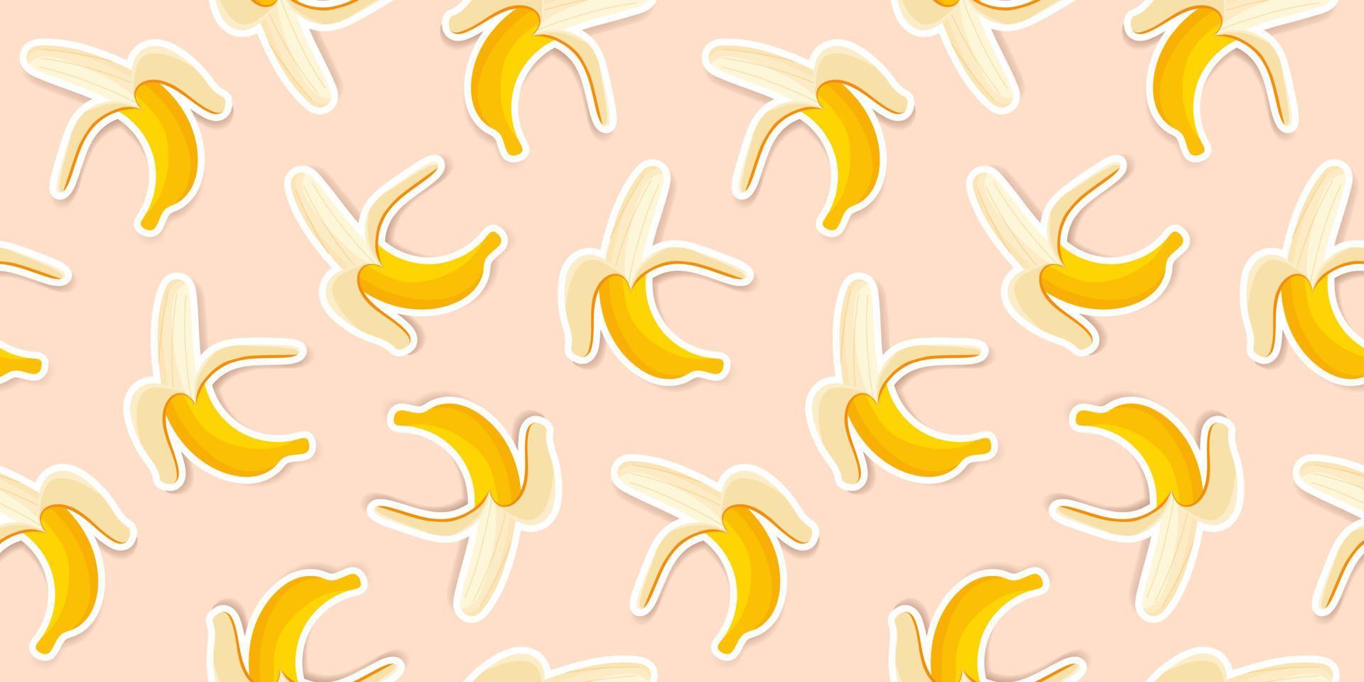 Cute yellow bananas on a coral background. Trendy banana pattern design