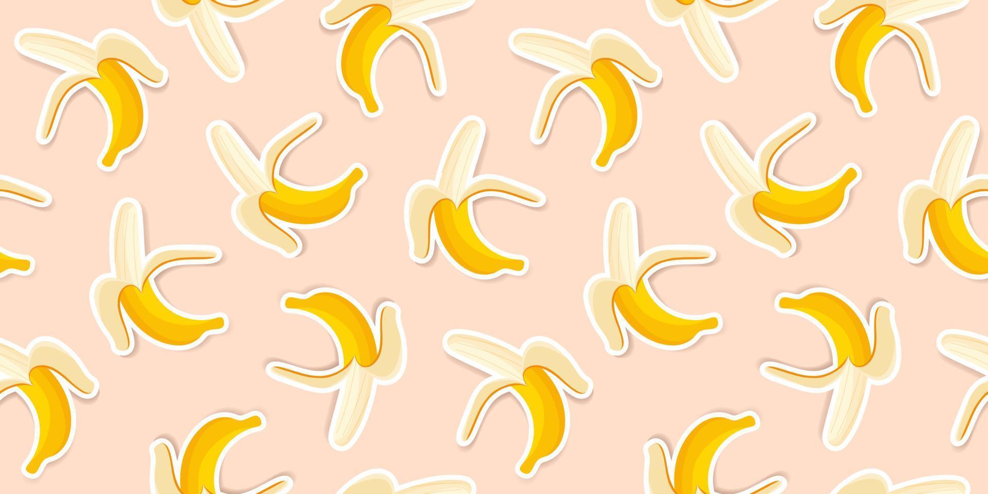 lindos plátanos amarillos sobre un fondo de coral. diseño de patrón de plátano de moda para papel tapiz, estampado, tela y diseño de papelería. patrón de pegatina de plátano amarillo. fruta vectorial ilustrada. vector