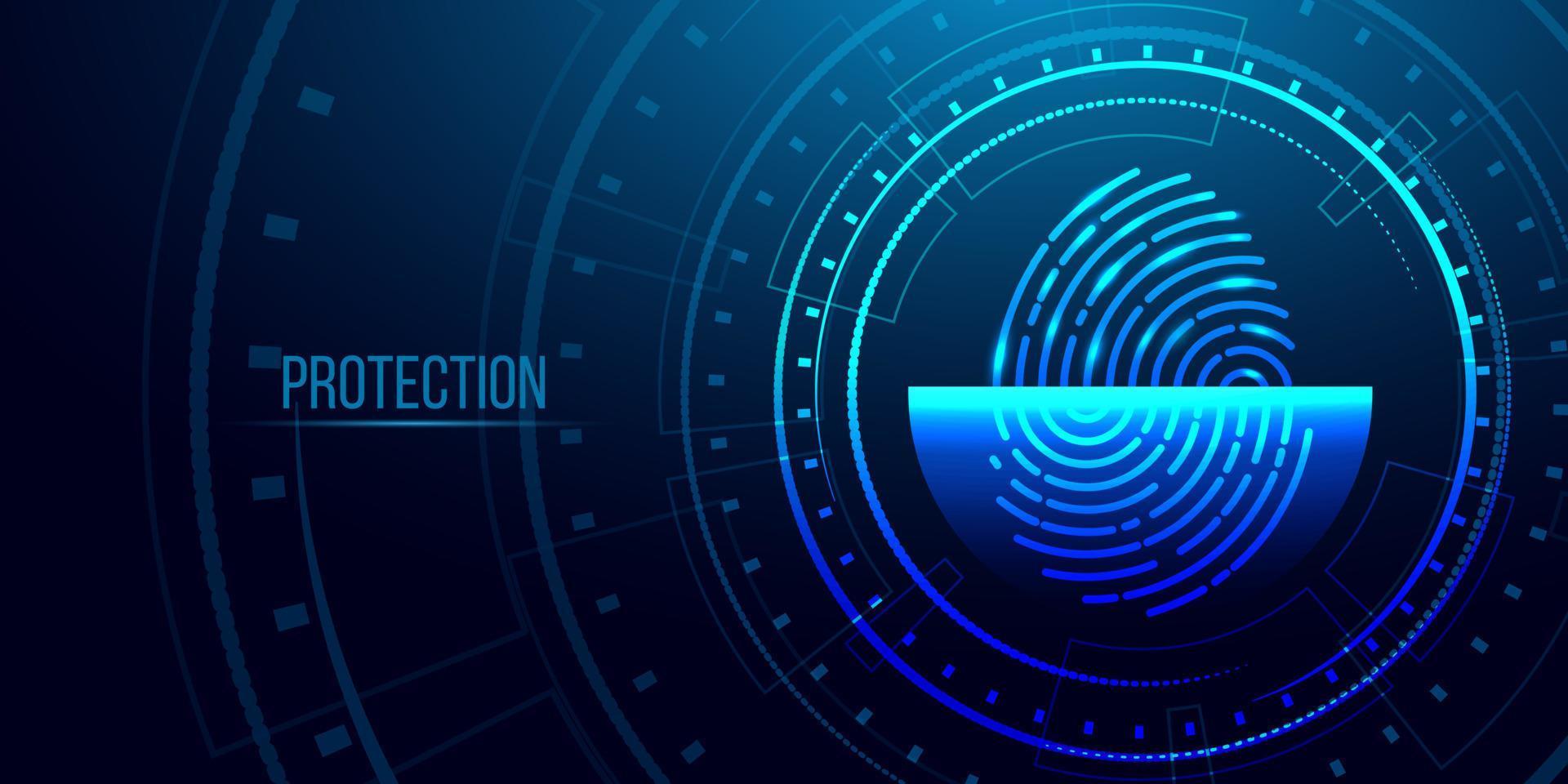 escáner de huellas dactilares seguridad cibernética, concepto de identificación de tecnología. fondo de tecnología futurista. ilustración vectorial vector