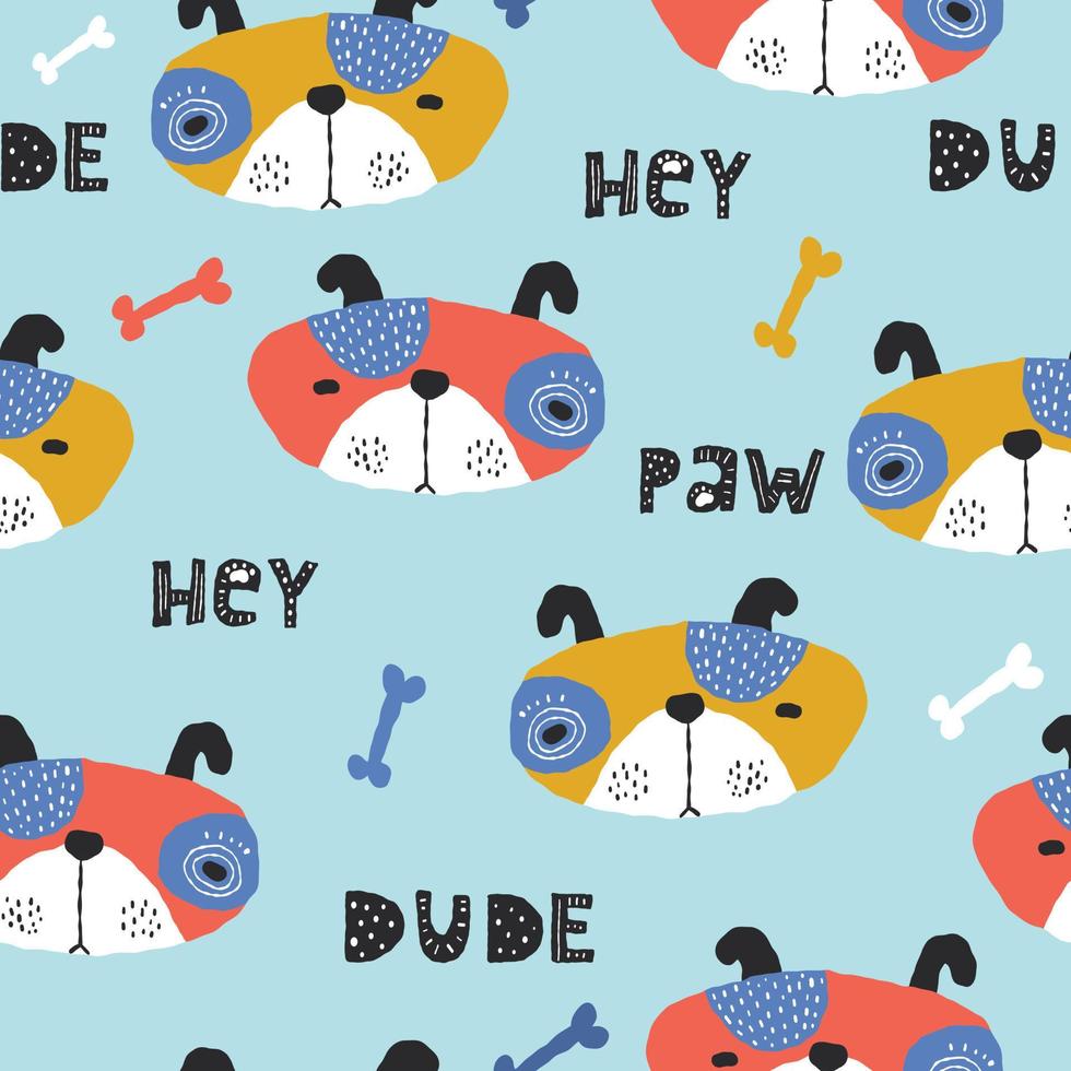 Childish seamless pattern with funny creative dogs. Creative childish texture in scandinavian style. Great for fabric, textile Vector Illustration.
