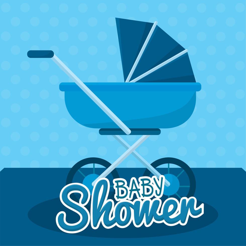 Background blue baby trolley shower vector illustration