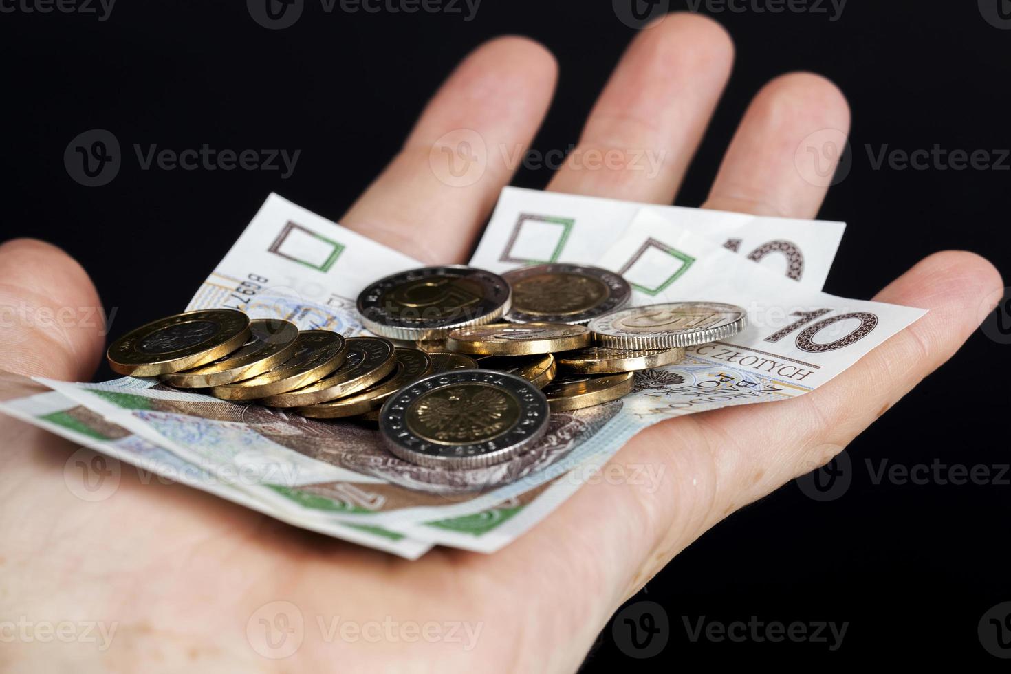 Polish coins, close up photo