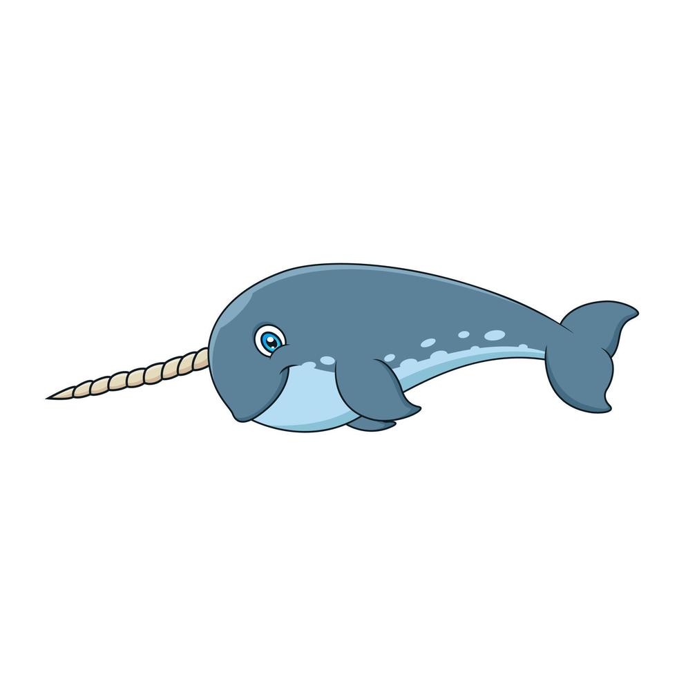 lindo narval de dibujos animados. dibujos animados de animales marinos vector