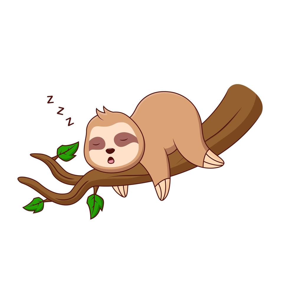 Cute cartoon sloth sleeping on a branch. Vector illustration. Cartoon cute animal