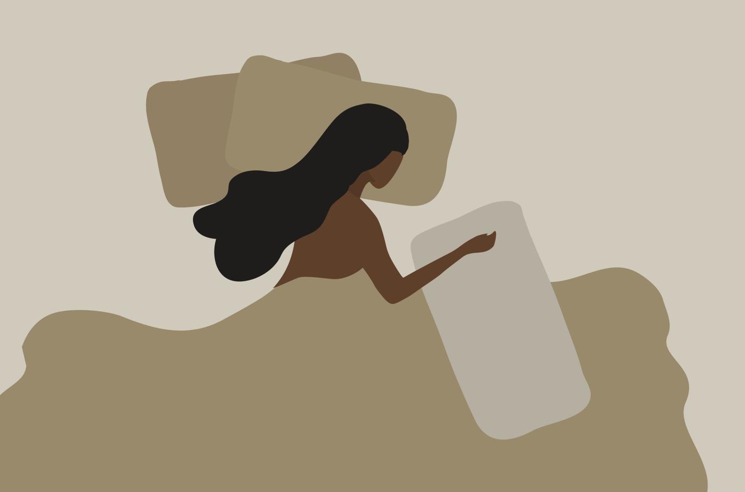 dormir bien concepto, mujer sana dormir en cama vector ilustración