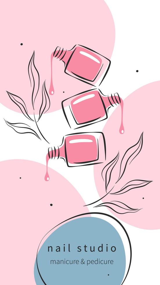 Design layout nail studio for social media posts and stories, mobile apps. Nail polish. Vector illustrations