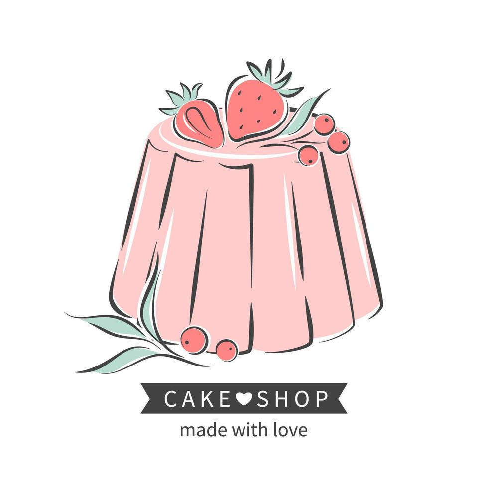 Cake and bread shop. Cupcake and berries. Vector illustration for logo, menu, recipe book, baking shop, cafe, restaurant.