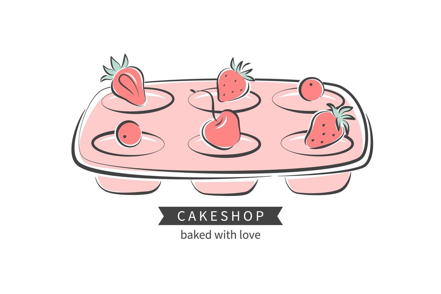 Baking dish for muffins and cake with berries .Bakery element or pastry shop.Vector Illustration for logo, menu, recipe design or icon. vector