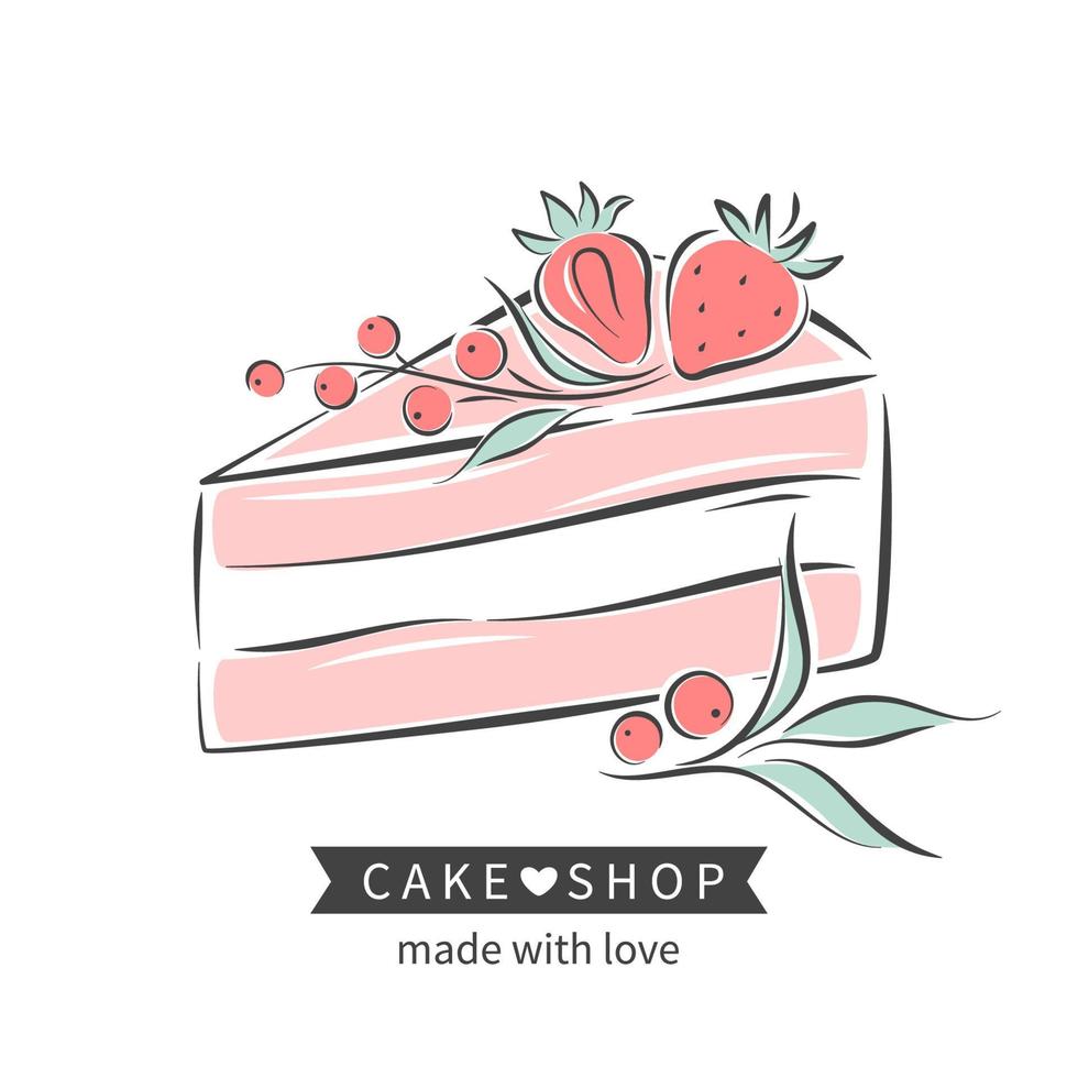 Cake and bread shop logo. Cupcake and berries. Vector illustration for menu, recipe book, baking shop, cafe, restaurant.